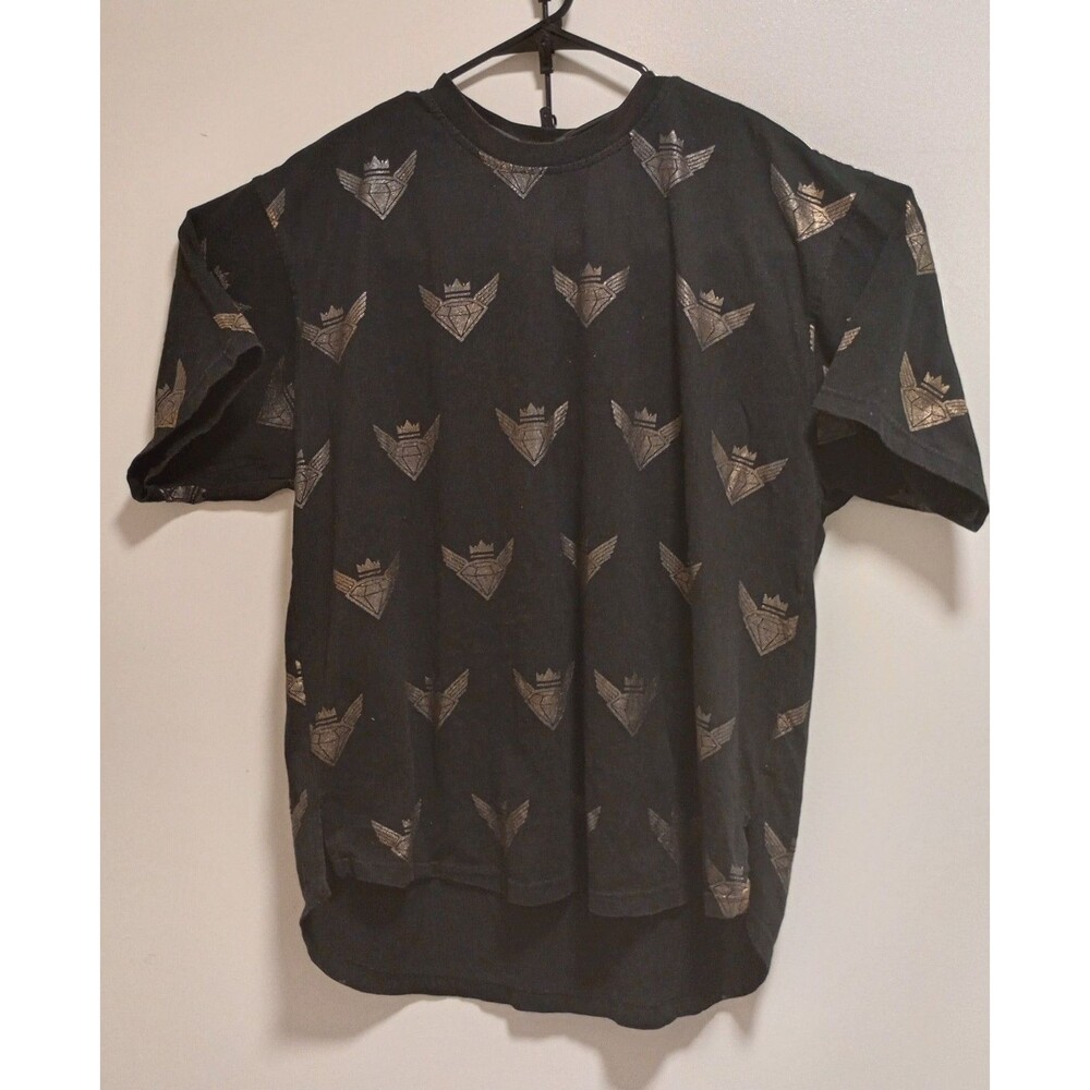 Jewel House Men’s XL T-Shirt Black Gold Winged Diamond Crown All Over Print...